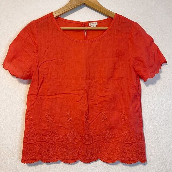 J. Crew Linen Embroidered Blouse 4 - Picture 1 of 8